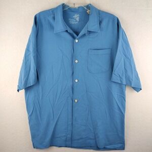 Tommy Bahama Mens Large Silk Casual Blue Button Up Shirt Size L
